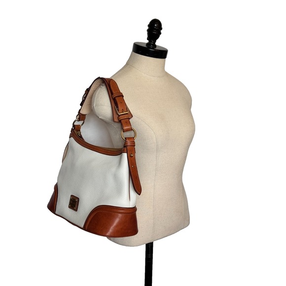 Dooney & Bourke Wexford Satchel White Cream Brown Pepple Leather Shoulder Bag - Picture 2 of 16